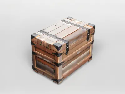 Vintage Wooden Chest with Metal Reinforcements 3D model