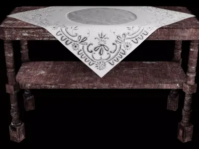 Antique table with lace cloth Low-poly 3D model