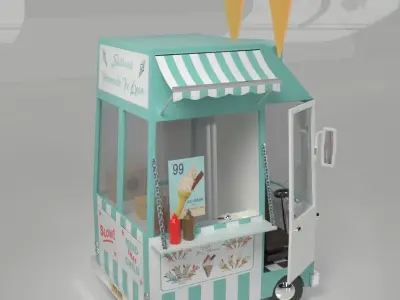 Cartoon Ice Cream Van Low-poly 3D model