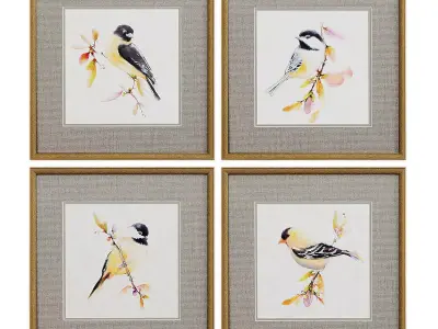 Pictures896 four framed bird prints Low-poly 3D model