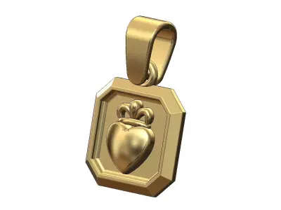 Crown heart square emerald shaped pendant charm with bail 3D print model