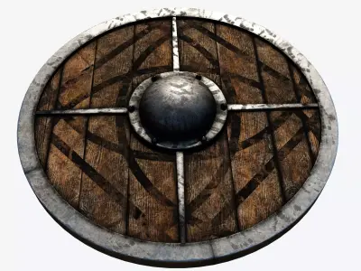 Wooden shield Low-poly 3D model 10