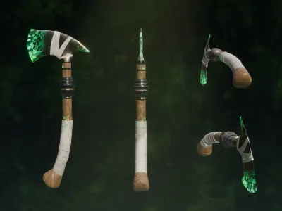 Set of Elemental Axes - 6 Magic Axe 01 - medieval weapon Low-poly 3D model