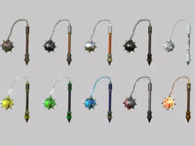10 Medieval Flail Collection - Character Fantasy Weaponry 3D Model Pack