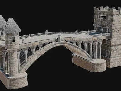 HUGE MONUMENTAL FANTASY CASTLE BRIDGE FORT FORTRESS COLLECTION Low-poly 3D model
