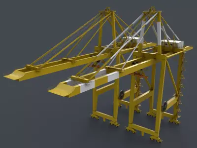 PBR Quayside Container Crane V2 - Yellow Light Low-poly 3D model