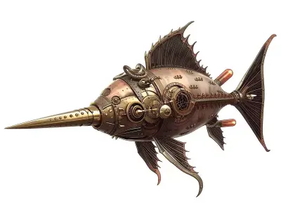 Steampunk Swordfish Creature 3D Model Low-poly 3D model