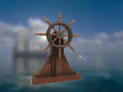 Steering wheel for a sea ship and a bell Wheel 3D model Low-poly 3D model