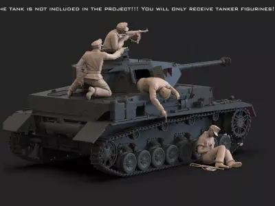 WW2 German Tank Crew STL  WWII Soldier Figures for Diorama  3D print model