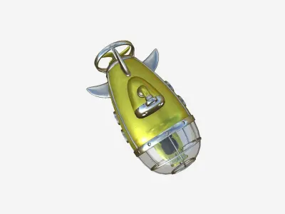 Submarine Cartoon A04 Yellow Metal - Sub Watercraft Vehicle Low-poly 3D model