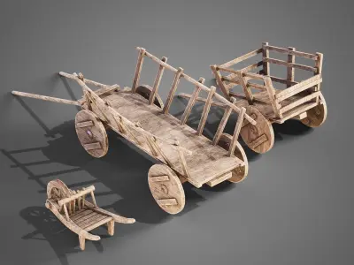 Medieval carts Low-poly 3D model