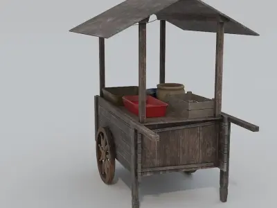 Market carts and props Low-poly 3D model