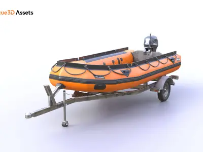 Lifeguard Rescue Boat With Trailer Low-poly 3D model