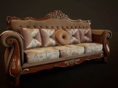 Victorian Sofa Game-Ready Low-poly 3D model