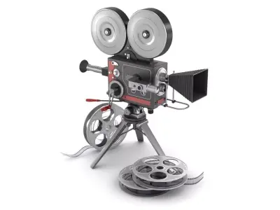 Vintage movie camera and film 3D model