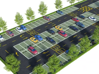 Open-air parking lot in modern urban park 3D model