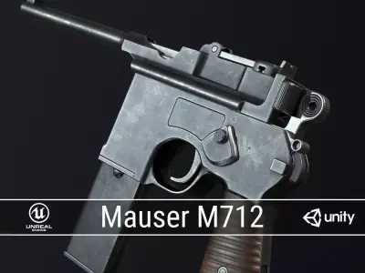 PBR Mauser M712 Schnellfeuer Machine Pistol Low-poly 3D model