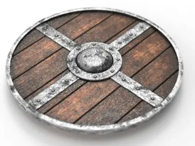 Wooden medieval round shield Low-poly 3D model