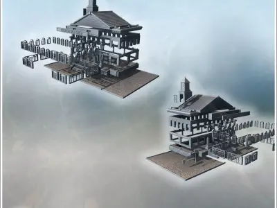 Historic cinema building with large columns clock tower and deco 3D print model