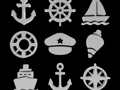 watercraft ui logo icon 6pack collection Low-poly 3D model