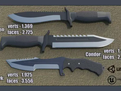 SET OF HUNTING KNIFE Low-poly 3D model