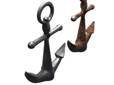 ship anchor with new clean and rusted pbr textures Low-poly 3D model