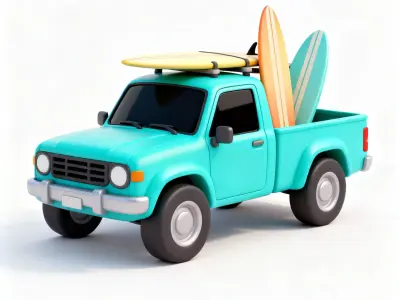 Stylized Summer Surf Pickup Truck 3D Model Low-poly 3D model