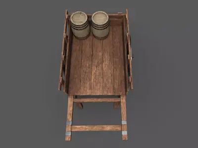wooden cart Low-poly 3D model Low-poly
