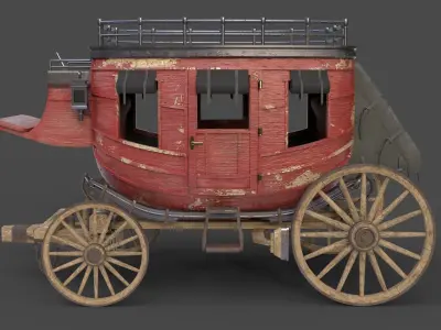 Stage Coach Wagon Low-poly 3D model