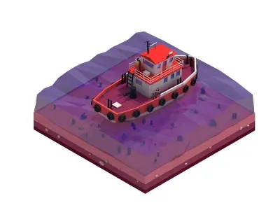 Cartoon Low Poly Tugboat Illustration Free 3D model