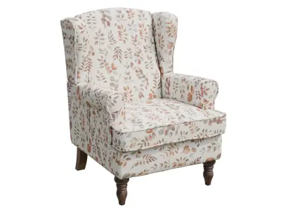 Botanical Upholstered Accent Chair With Wood Legs Low-poly 3D model