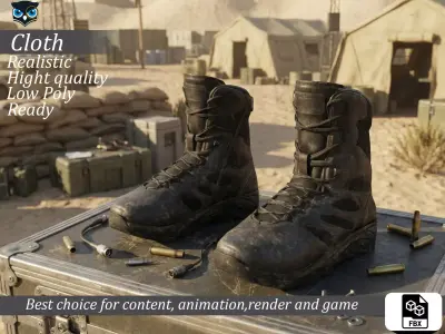 Worn Black Tactical Combat Boots Low-poly 3D model