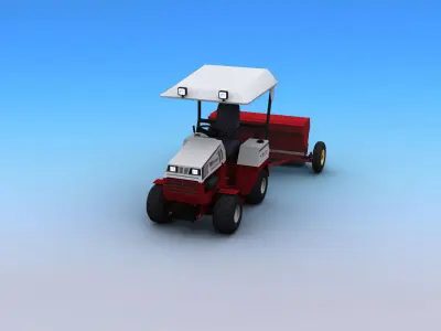 Tractors with Seed Drill Low-poly 3D model