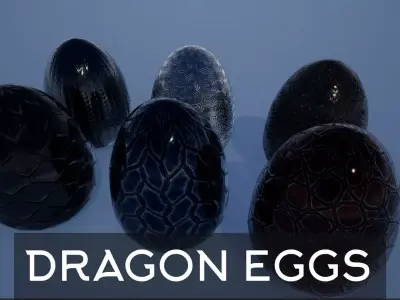 Lowpoly Whole and Hatched Dragon-Creature Eggs Low-poly 3D model