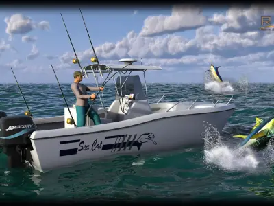 Sea Cat Center Console Outboard Fishing Boat Low-poly 3D model