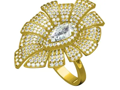 Antique Pear Stone Flower Cocktail Ring 3D print model
