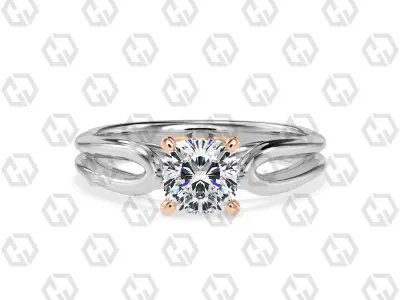 Ring 222 Cushion shape split shank solitaire ring with Gems 3D print model