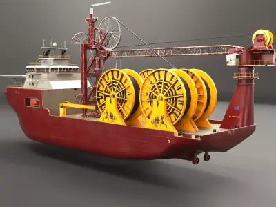 Offshore Aged Pipe Layer Vessel - PBR Subsea Construction Ship Low-poly 3D model