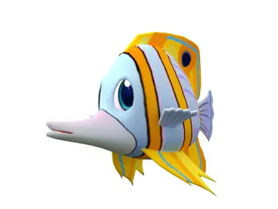 Copper band Butterfly Fish Cartoon Animated Low-poly 3D model