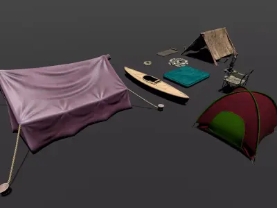 Wilderness Camp Essentials Modular Outdoor Survival Set Low-poly 3D model