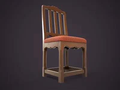 Vintage Wooden Chair Low-poly 3D model