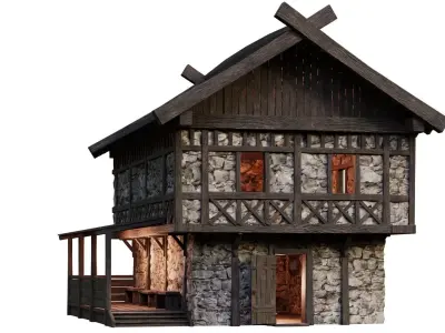 Old Medieval Building House 4K Textures GameReady 48 Low-poly 3D model