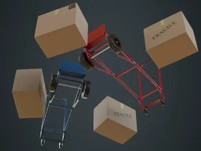 Hand Truck And Boxes 2A Low-poly 3D model
