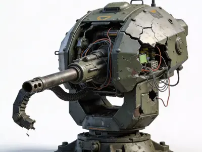 Destroyed Automated Defense Turret 3D Model V01 Low-poly 3D model