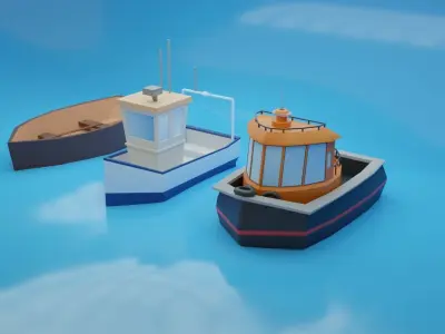 Low-Poly Boat Pack Low-poly 3D model