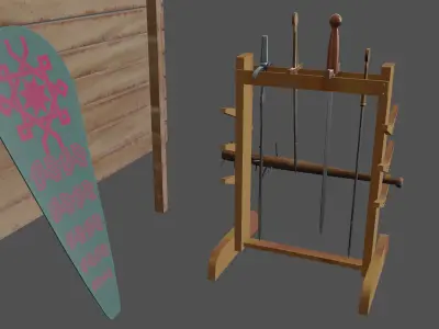 Stylized medieval weapons market Low-poly 3D model