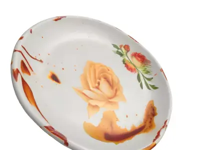 Rustic Floral Enamel Plate Low-poly 3D model