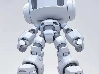 Cute White Robot 3D Model Chibi Design Smooth Armor Low-poly 3D model