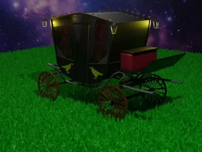 coach horse drawn carriage in grass Low-poly 3D model