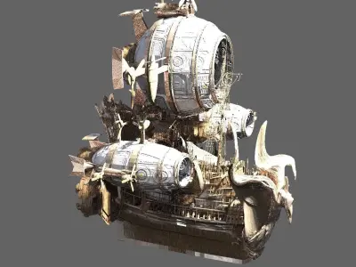 Fantasy Balloon Airship White Dragon 3D model